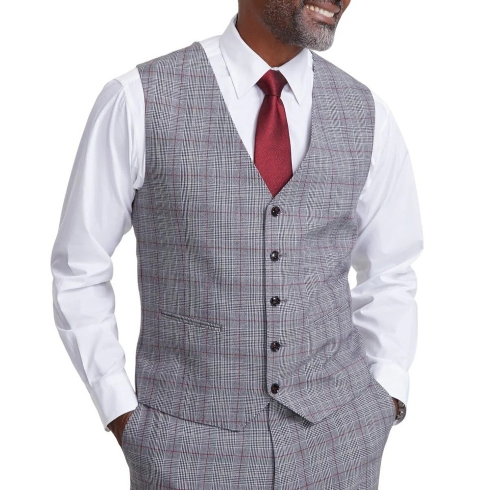 TAYION Mens Classic fit Button-Up Suit Vest Size‎ Small Black Red White E091445